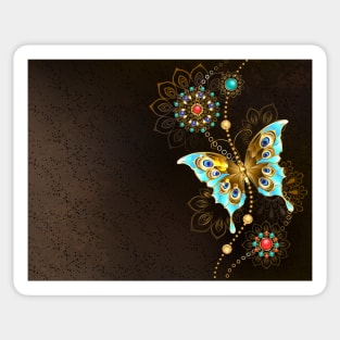 Brown Background with Turquoise Butterfly Sticker